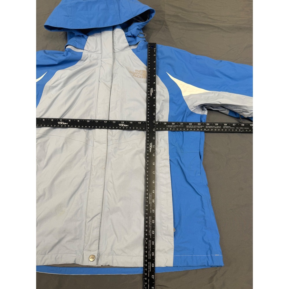 The North Face HyVent Rain Jacket Womens XL Blue Grey Colorblock Hooded Shell - Picture 6 of 14